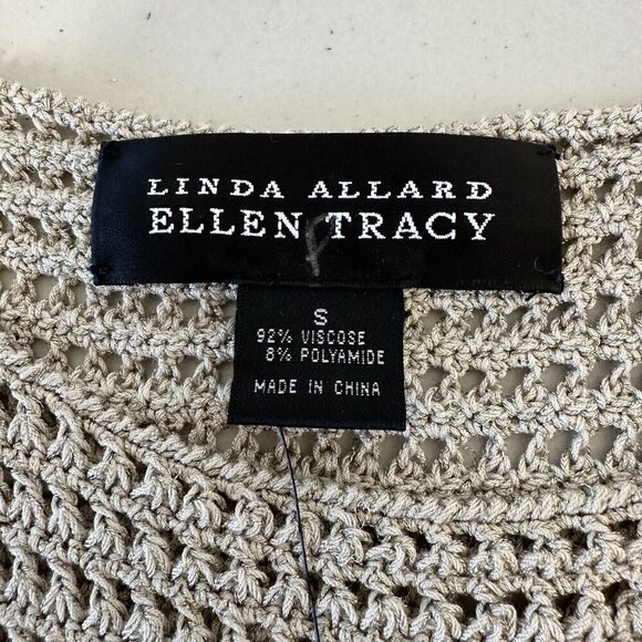 Linda Allard Ellen Tracy Open Knit Top Womens Sz S Crochet Tan Sleeveless Khaki - Picture 5 of 11